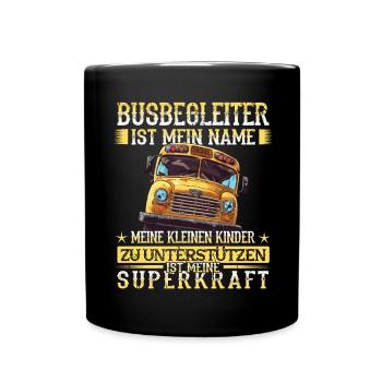 Schulbuswärter - Schulbusfahrer - Tasse einfarbig - Schwarz - Vorne