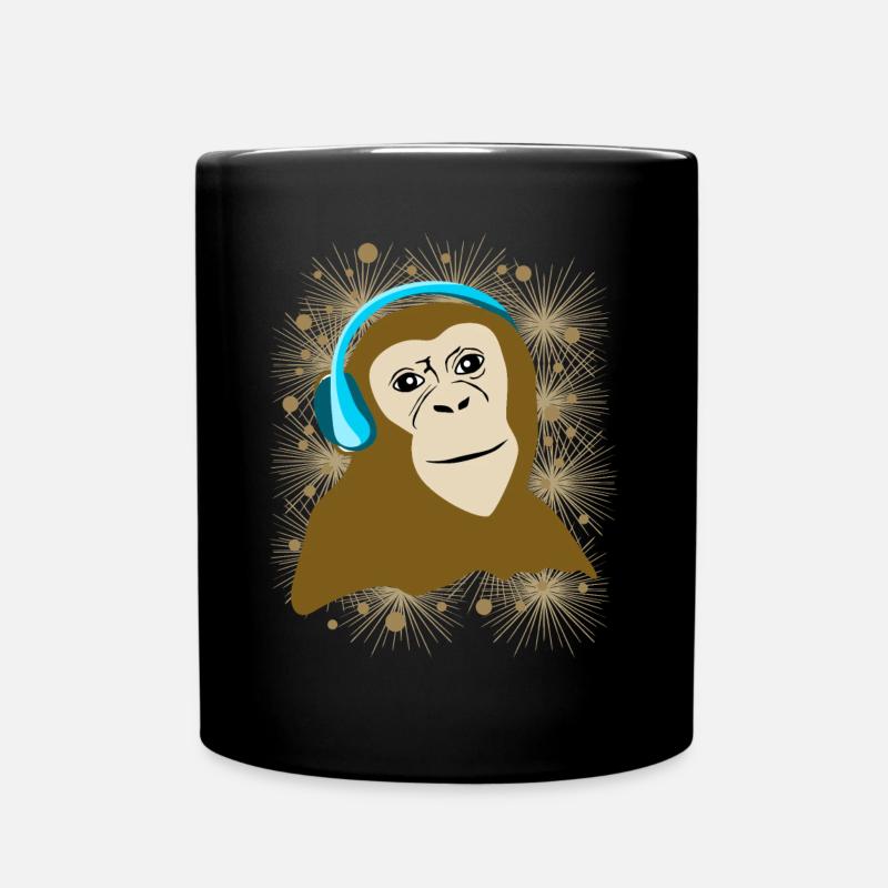 Monkey listens to music monkey - Full Colour Mug - black