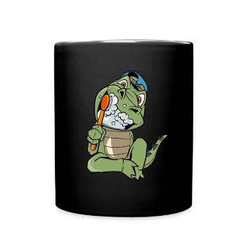 Toothbrush crocodile brushing teeth - Full Colour Mug - black - Front