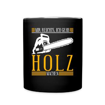 Brennholz Kamin Ofen Feuerholz Motorsäge - Tasse einfarbig - Schwarz - Vorne