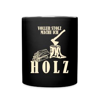 Brennholz Kamin Feuer Holz Feuerholz - Tasse einfarbig - Schwarz - Vorne