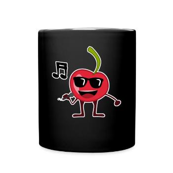 Kirsche singt Musik Kirschen - Tasse einfarbig - Schwarz - Vorne