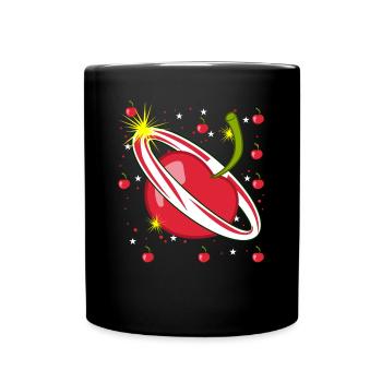 Kirsche im Weltraum Kirschen - Tasse einfarbig - Schwarz - Vorne