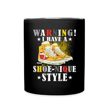 Lustiger Sneaker -Sammler - Turnschuhe - Tasse einfarbig - Schwarz - Vorne