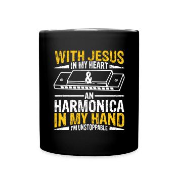 Mundharmonika Spieler und Mundharmonika - Tasse einfarbig - Schwarz - Vorne
