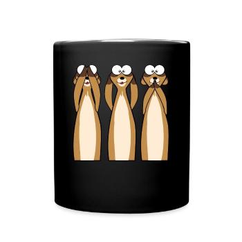 Meerkats instead of 3 monkeys - Full Colour Mug - black - Front