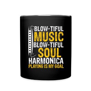 Mundharmonika Spieler und Mundharmonika - Tasse einfarbig - Schwarz - Vorne