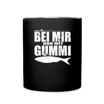 Bei mir nur mit Gummi - Lustiges Spinnfischen - Tasse einfarbig - Schwarz - Vorne