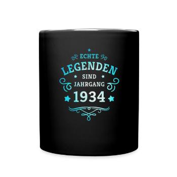 90. Geburtstag Legenden sind Jahrgang 1934 geboren - Tasse einfarbig - Schwarz - Vorne
