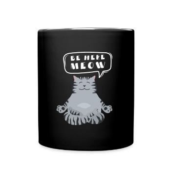 Yoga Cat - Be Here Meow - Full Colour Mug - black - Front