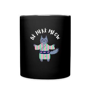 Yoga Cat - Be Here Meow - Full Colour Mug - black - Front