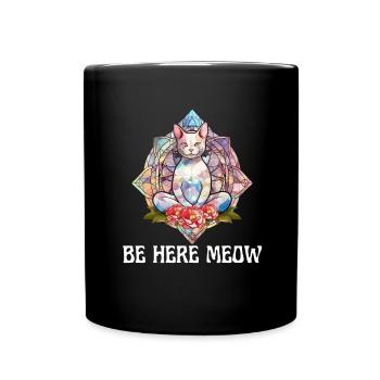Yoga Cat - Be Here Meow - Full Colour Mug - black - Front