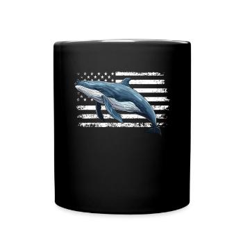 Funny Whale Patriotic Whale America Flag American - Full Colour Mug - black - Front
