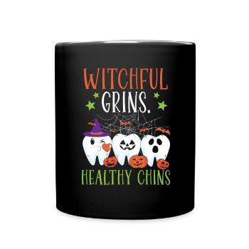 Hexenhaftes Grinsen, gesundes Kinn. - Tasse einfarbig - Schwarz - Vorne