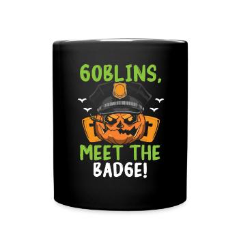 Goblins, hit the service badge! Policeman Halloween - Full Colour Mug - black - Front