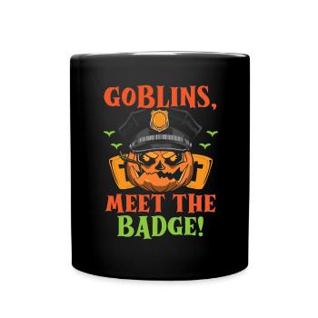 Goblins, hit the service badge! Policeman Halloween - Full Colour Mug - black - Front