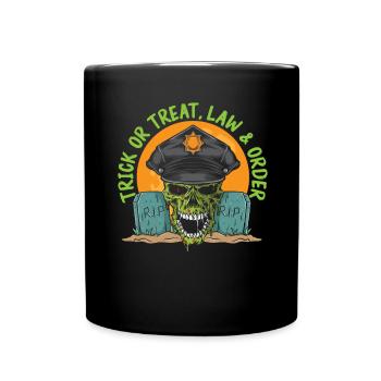 Süßes oder Saures, Ordnungshüter Halloween - Tasse einfarbig - Schwarz - Vorne