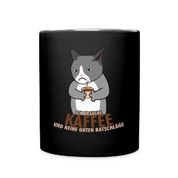 Morgenmuffel Kaffee Katze Kaffeetrinker - Tasse einfarbig - Schwarz - Vorne