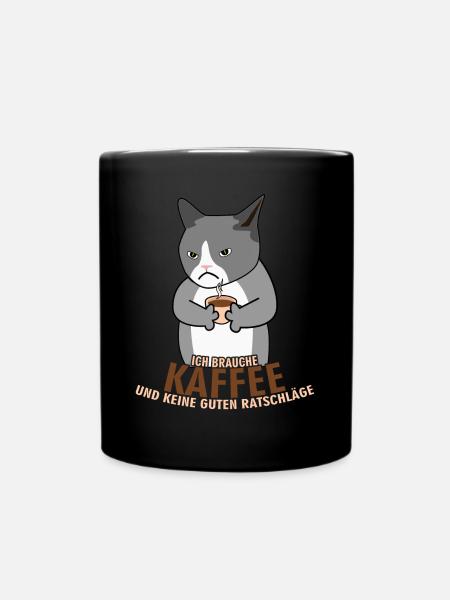 Morgenmuffel Kaffee Katze Kaffeetrinker - Tasse einfarbig - Schwarz
