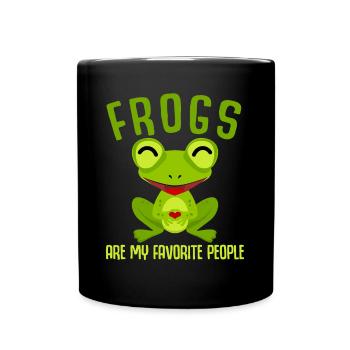 Frosch mit Herz Frösche - Tasse einfarbig - Schwarz - Vorne