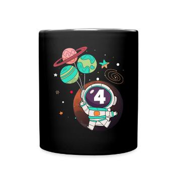 Kids 4th Birthday Astronaut 4 Year Old Birthday - Full Colour Mug - black - Front