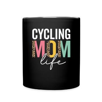 Cycling Mom Life Leopard Cheetah Funny Cycling - Full Colour Mug - black - Front