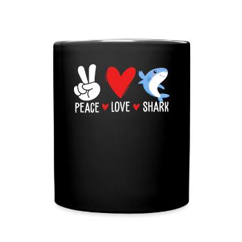 Peace Love Shark Monster Fish Funny Shark - Full Colour Mug - black - Front