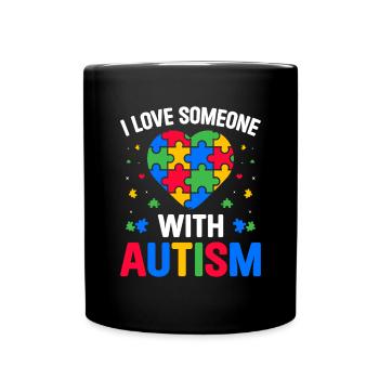 J’aime quelqu’un avec l’autisme Drôle de spectre autistique - Mug uni - noir - Devant