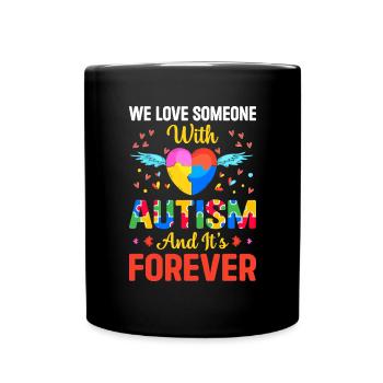 Autism Awareness Puzzle Piece Ribbon Funny Autism - Full Colour Mug - black - Front
