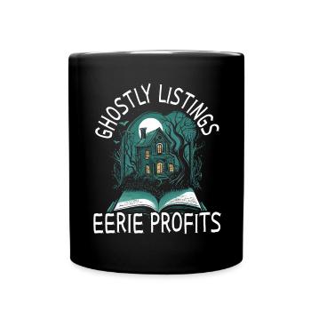 Spooky listings, scary profits, real estate - Full Colour Mug - black - Front
