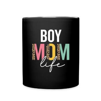 Boy Mom Life Funny Mom Leopard Boy Mama Cheetah - Full Colour Mug - black - Front