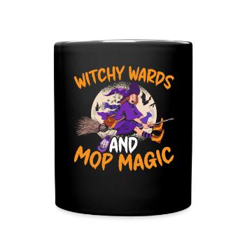 Witch Guardian and Mop Wizard Caretaker Halloween - Full Colour Mug - black - Front