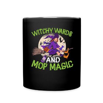 Witch Guardian and Mop Wizard Caretaker Halloween - Full Colour Mug - black - Front