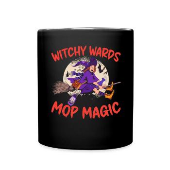 Witch Guardian and Mop Spell Caretaker Hall - Full Colour Mug - black - Front