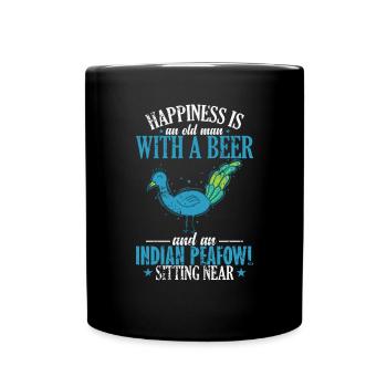 vieil homme avec un paon à bière assis près de - Mug uni - noir - Devant