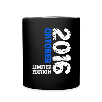 2016 Oktober Limited Edition 7. Geburtstag Deko - Tasse einfarbig - Schwarz - Vorne