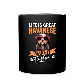La vie est belle, le bichon havanais la rend plus moelleuse - Mug uni - noir - Devant