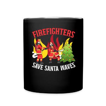 Feuerwehrleute retten Santa Waves Weihnachten - Tasse einfarbig - Schwarz - Vorne