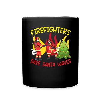 Feuerwehrleute retten den Weihnachtsmann Wellen We - Tasse einfarbig - Schwarz - Vorne