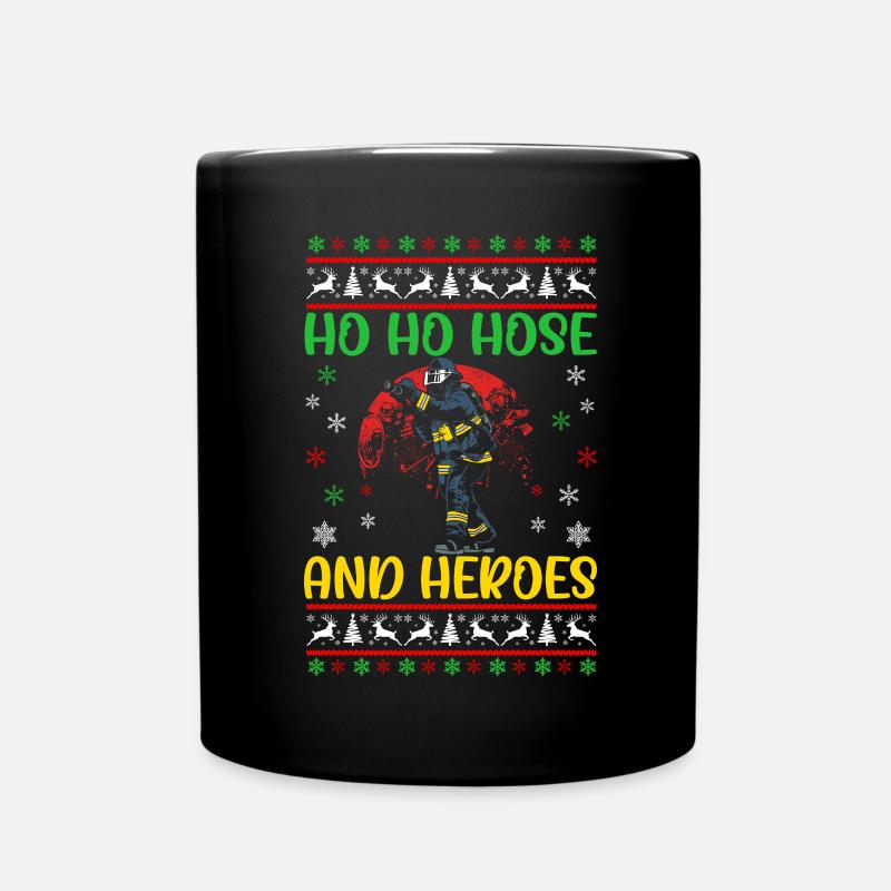 Ho Ho Schlauch Und Helden Feuerwehr Weihnachten - Tasse einfarbig - Schwarz