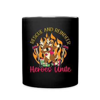Rettung und Rentiere: Helden vereinen Weihnachten - Tasse einfarbig - Schwarz - Vorne