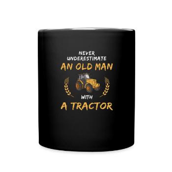 Unterschätze niemals einen Mann mit einem Traktor - Tasse einfarbig - Schwarz - Vorne