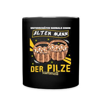 Pilze im Korb Pilz Pilzsammler - Tasse einfarbig - Schwarz - Vorne