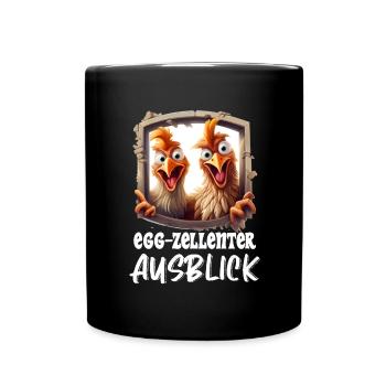 egg-zellenter Ausblick lustige Hühner Spruch Bauer - Tasse einfarbig - Schwarz - Vorne