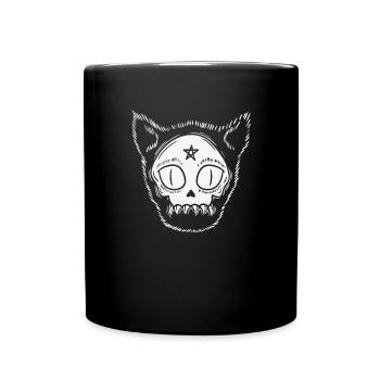 Katzenkopf Gothic mit Stern Grusel - Tasse einfarbig - Schwarz - Vorne