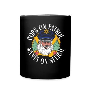 Cops On Patrol Santa On Sleigh Police Christmas - Full Colour Mug - black - Front
