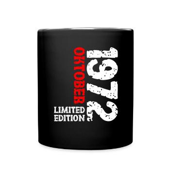 1972 Oktober Limited Edition 51. Geburtstag Deko - Tasse einfarbig - Schwarz - Vorne