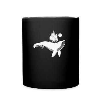 Blue whale with trees and moonlight - Full Colour Mug - black - Front