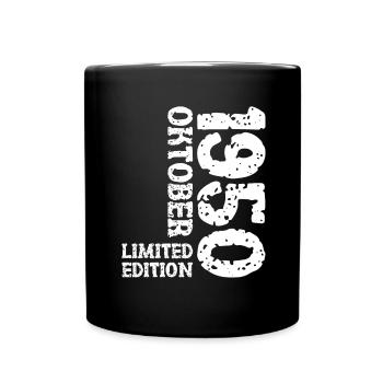 1950 Oktober Limited Edition 73. Geburtstag Deko - Tasse einfarbig - Schwarz - Vorne