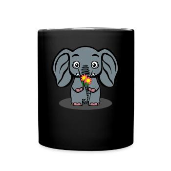 Elephant with Flowers Elephants - Tasse einfarbig - Schwarz - Vorne